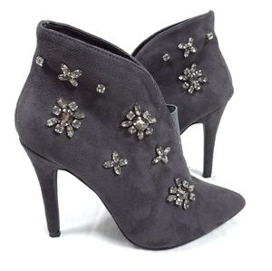 SoFree Gray Suede Beaded Booties